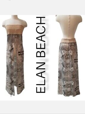 ELAN BEACH Crochet Waist Brown Animal Print Convertible Cover Up Skirt OSFM